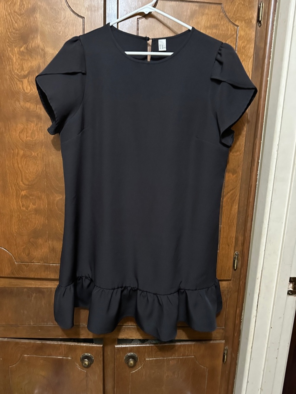 Unbranded Black Short Flutter Sleeve Dress with Ruffle Hem